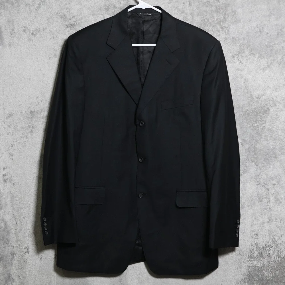 Canali Sport Coat Mens 42L Black Three Button Wool Blazer Formal Preppy Italy